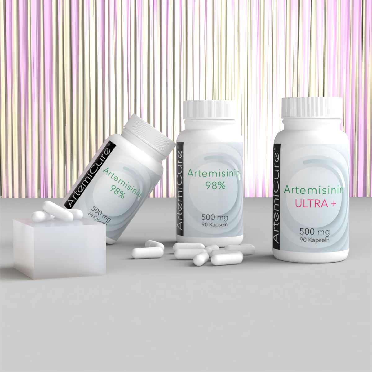 ArtemiCure® Artemisinin 98% und Artemisinin ULTRA – Hochreines Artemisinin mit 500 mg pro Kapsel oder als Kombination mit Colostrum. Erhältlich in Dosen mit 60 oder 90 Kapseln. Entwickelt für eine umfassende Anwendung mit Artemisia annua.