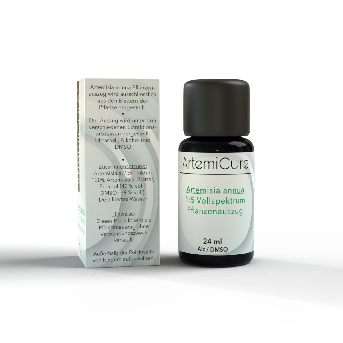 ArtemiCure® Artemisia annua 1:5 Vollspektrum-Pflanzenauszug – 24 ml Flasche. Dreifach extrahiert mit Ultraschall, Alkohol und DMSO eine hochreaktive Breitbandalternative.